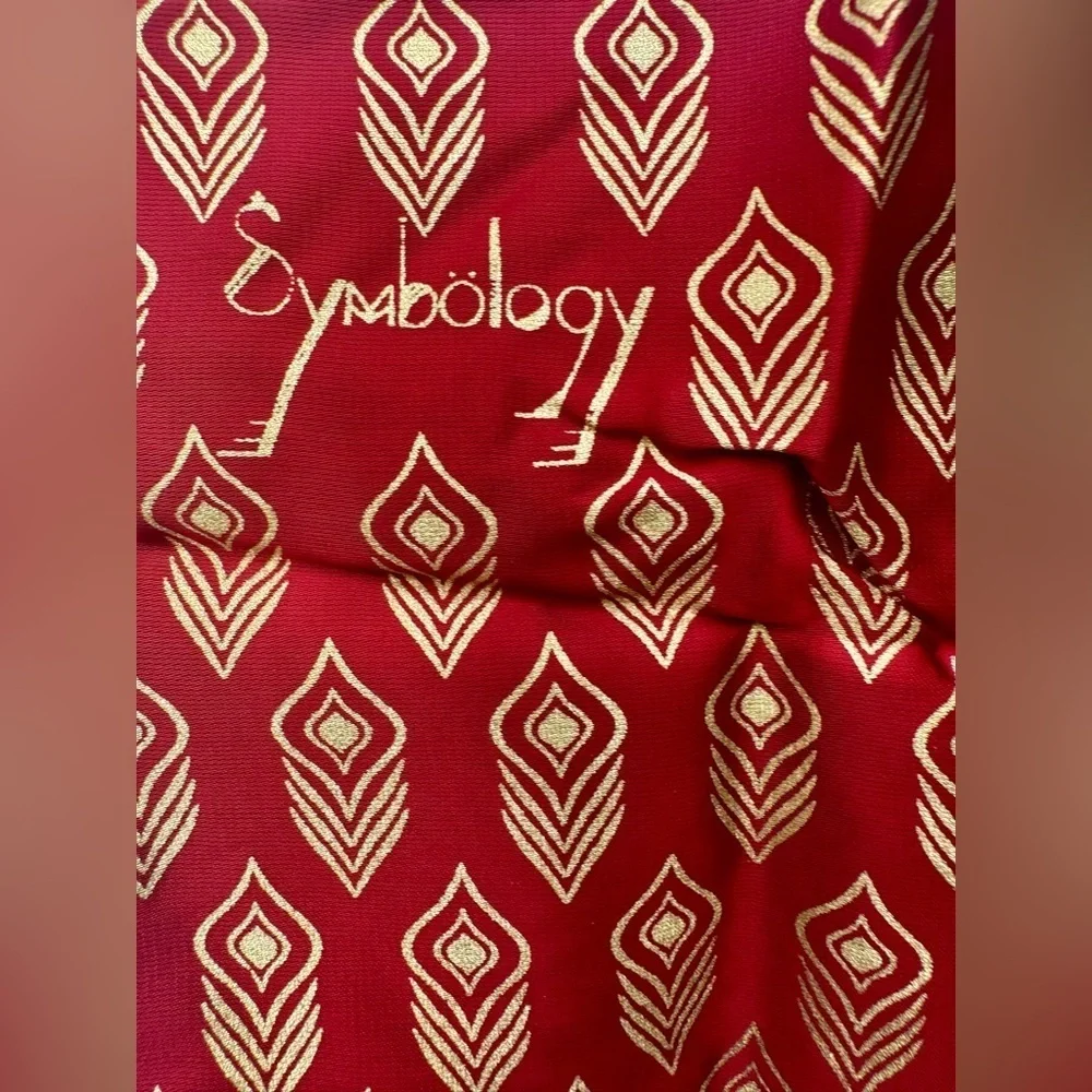 NEW 25” Red and Gold Print Symbology Scarf